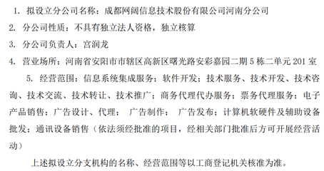 因應戰略布局，網闊信息擬設立分公司專注計算機軟硬件開發與銷售